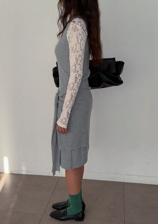Nana Henley Neck Sleeveless Domestic Detachable Two-Way Sleeveless Midi Dress