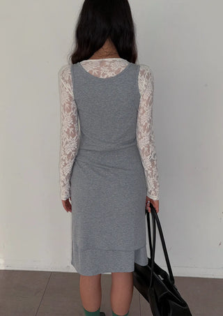 Nana Henley Neck Sleeveless Domestic Detachable Two-Way Sleeveless Midi Dress