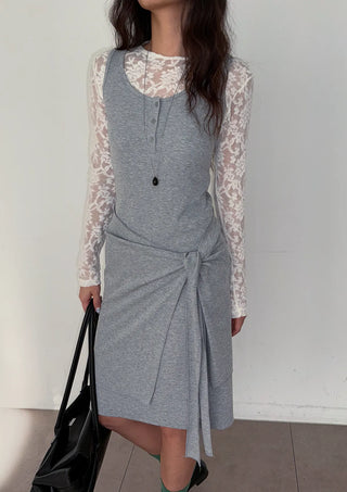 Nana Henley Neck Sleeveless Domestic Detachable Two-Way Sleeveless Midi Dress