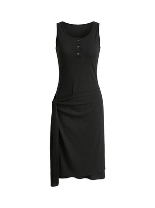 Nana Henley Neck Sleeveless Domestic Detachable Two-Way Sleeveless Midi Dress