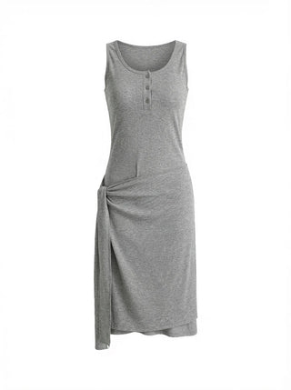Nana Henley Neck Sleeveless Domestic Detachable Two-Way Sleeveless Midi Dress