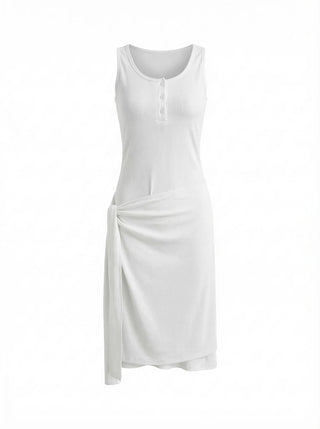 Nana Henley Neck Sleeveless Domestic Detachable Two-Way Sleeveless Midi Dress