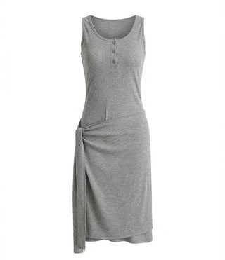 Nana Henley Neck Sleeveless Domestic Detachable Two-Way Sleeveless Midi Dress