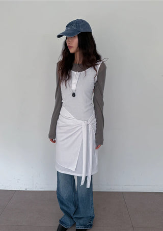 Nana Henley Neck Sleeveless Domestic Detachable Two-Way Sleeveless Midi Dress