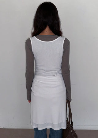 Nana Henley Neck Sleeveless Domestic Detachable Two-Way Sleeveless Midi Dress