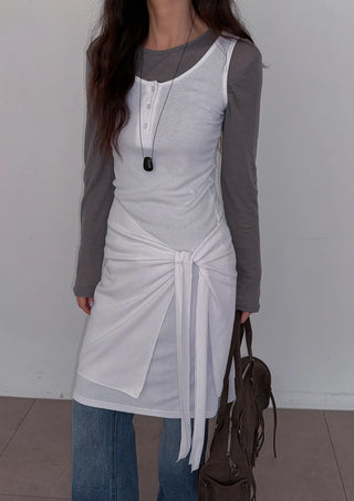 Nana Henley Neck Sleeveless Domestic Detachable Two-Way Sleeveless Midi Dress