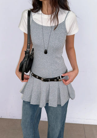 Tory Pleated Sleeveless Belted Bustier Mini Stretch Made in Korea All-Season Strappy Sleeveless A-Line Flare  Dress