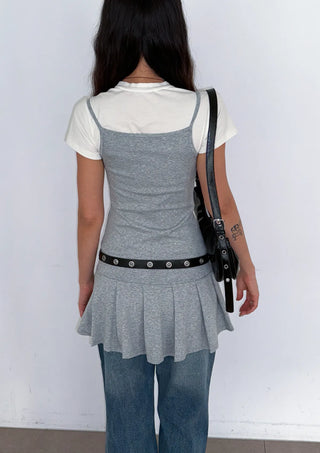 Tory Pleated Sleeveless Belted Bustier Mini Stretch Made in Korea All-Season Strappy Sleeveless A-Line Flare  Dress
