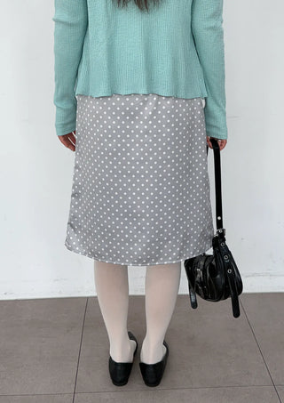 Sailor Dot Silk Satin H-Line Midi Korean Satin Skirt
