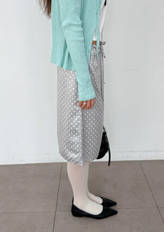 Sailor Dot Silk Satin H-Line Midi Korean Satin Skirt