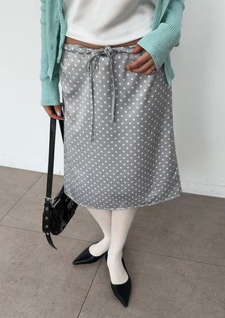 Sailor Dot Silk Satin H-Line Midi Korean Satin Skirt