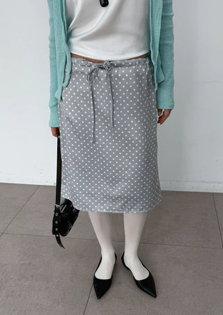 Sailor Dot Silk Satin H-Line Midi Korean Satin Skirt