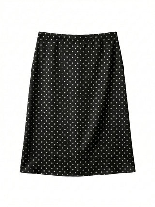 Sailor Dot Silk Satin H-Line Midi Korean Satin Skirt