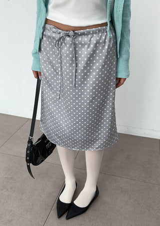 Sailor Dot Silk Satin H-Line Midi Korean Satin Skirt