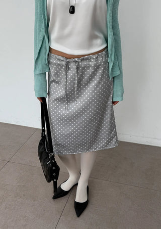 Sailor Dot Silk Satin H-Line Midi Korean Satin Skirt