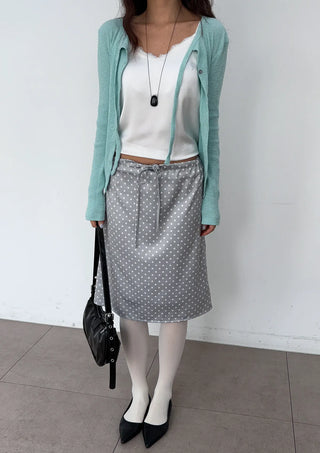 Sailor Dot Silk Satin H-Line Midi Korean Satin Skirt