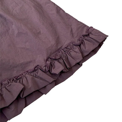 Sandy Tiered Frill A-Line Flare Balloon Elastic Waist Crinkly Midi Skirt for Spring and Summer