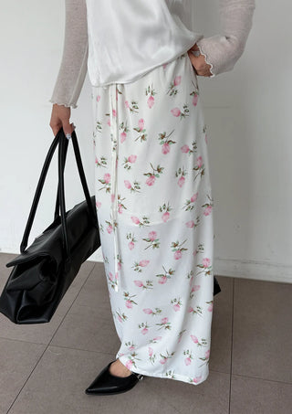 Pring Flower H-line Long Chiffon Silk Satin Plus Size Satin SpringSummer Skirt