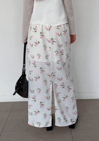 Pring Flower H-line Long Chiffon Silk Satin Plus Size Satin SpringSummer Skirt