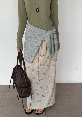 Pring Flower H-line Long Chiffon Silk Satin Plus Size Satin SpringSummer Skirt