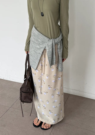 Pring Flower H-line Long Chiffon Silk Satin Plus Size Satin SpringSummer Skirt