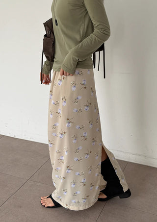 Pring Flower H-line Long Chiffon Silk Satin Plus Size Satin SpringSummer Skirt