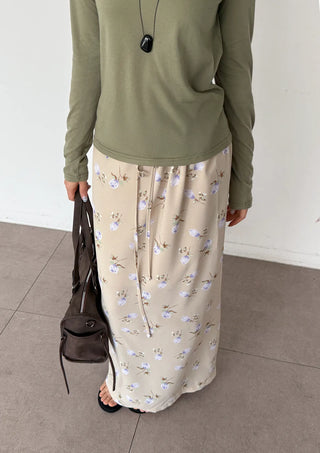 Pring Flower H-line Long Chiffon Silk Satin Plus Size Satin SpringSummer Skirt
