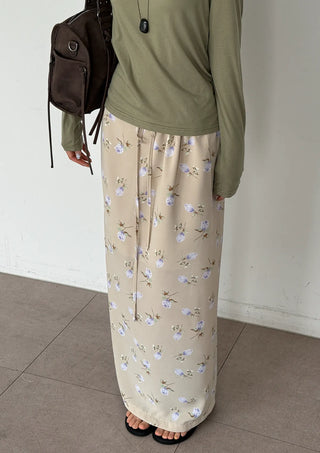 Pring Flower H-line Long Chiffon Silk Satin Plus Size Satin SpringSummer Skirt