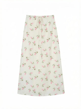 Pring Flower H-line Long Chiffon Silk Satin Plus Size Satin SpringSummer Skirt