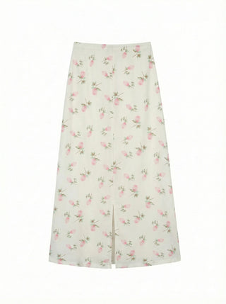 Pring Flower H-line Long Chiffon Silk Satin Plus Size Satin SpringSummer Skirt