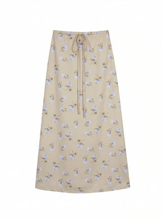 Pring Flower H-line Long Chiffon Silk Satin Plus Size Satin SpringSummer Skirt