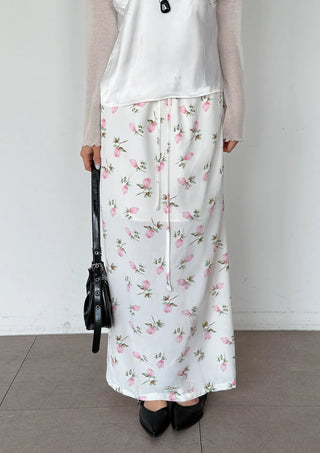 Pring Flower H-line Long Chiffon Silk Satin Plus Size Satin SpringSummer Skirt