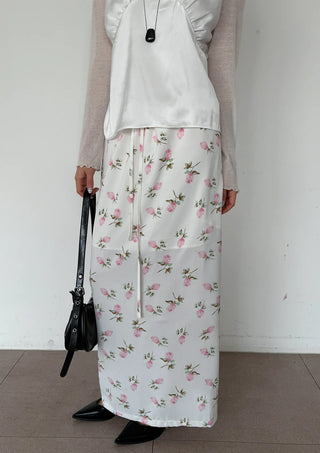 Pring Flower H-line Long Chiffon Silk Satin Plus Size Satin SpringSummer Skirt