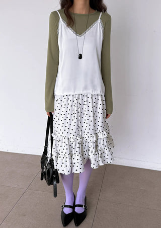Milk Satin Silk Lingerie Lace Strappy Sleeveless Made-in-Korea Layered Sleeveless  Silky All-Season Sleeveless V-Neck Blouse