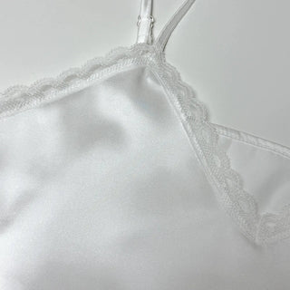 Milk Satin Silk Lingerie Lace Strappy Sleeveless Made-in-Korea Layered Sleeveless  Silky All-Season Sleeveless V-Neck Blouse