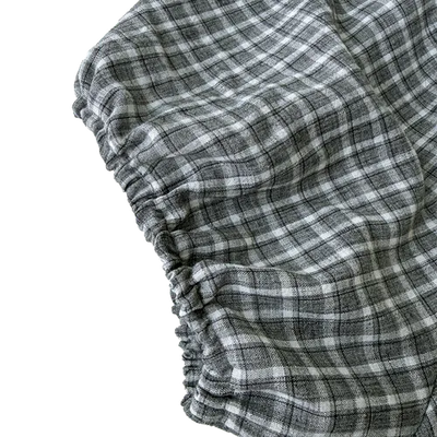 Jerry Check Oversized Balloon Shirred Choker Wrap Round Neck Short Sleeve SpringSummer Shirt Blouse