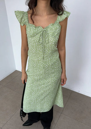 Raw Flower Pattern Chiffon Layered Long Sleeveless Short Sleeve Two-Way Flare  A-Line Long Dress