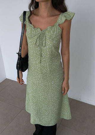 Raw Flower Pattern Chiffon Layered Long Sleeveless Short Sleeve Two-Way Flare  A-Line Long Dress