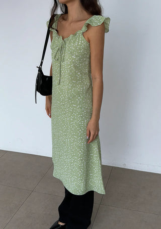 Raw Flower Pattern Chiffon Layered Long Sleeveless Short Sleeve Two-Way Flare  A-Line Long Dress