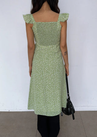 Raw Flower Pattern Chiffon Layered Long Sleeveless Short Sleeve Two-Way Flare  A-Line Long Dress