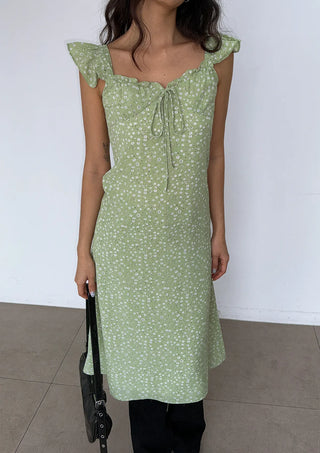 Raw Flower Pattern Chiffon Layered Long Sleeveless Short Sleeve Two-Way Flare  A-Line Long Dress