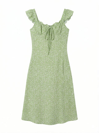 Raw Flower Pattern Chiffon Layered Long Sleeveless Short Sleeve Two-Way Flare  A-Line Long Dress