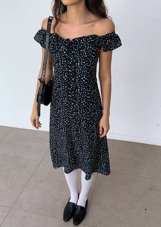 Raw Flower Pattern Chiffon Layered Long Sleeveless Short Sleeve Two-Way Flare  A-Line Long Dress