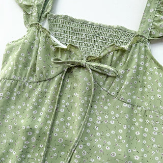 Raw Flower Pattern Chiffon Layered Long Sleeveless Short Sleeve Two-Way Flare  A-Line Long Dress