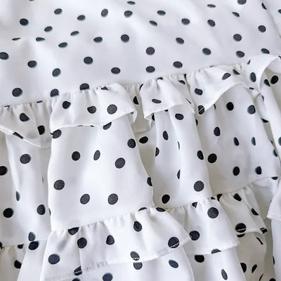 Dot Tiered Midi Elastic Dot Flare Frill A-Line Spring Skirt