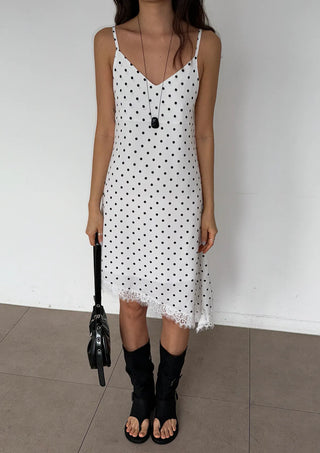 Lace Diagonal Dot Silk V-Neck Petticoat Diagonal Polka Dot Strap Sleeveless Bustier Slip Summer  Layered Dress
