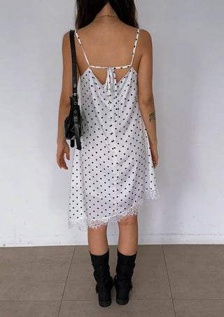 Lace Diagonal Dot Silk V-Neck Petticoat Diagonal Polka Dot Strap Sleeveless Bustier Slip Summer  Layered Dress