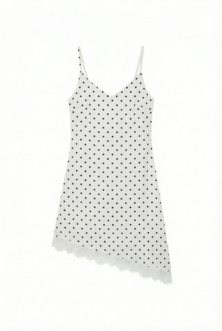 Lace Diagonal Dot Silk V-Neck Petticoat Diagonal Polka Dot Strap Sleeveless Bustier Slip Summer  Layered Dress