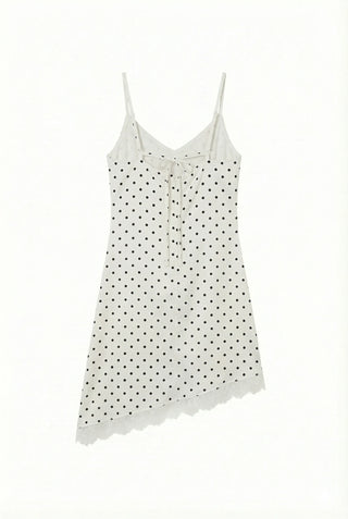 Lace Diagonal Dot Silk V-Neck Petticoat Diagonal Polka Dot Strap Sleeveless Bustier Slip Summer  Layered Dress