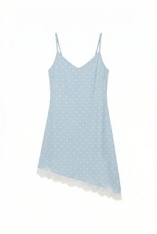 Lace Diagonal Dot Silk V-Neck Petticoat Diagonal Polka Dot Strap Sleeveless Bustier Slip Summer  Layered Dress